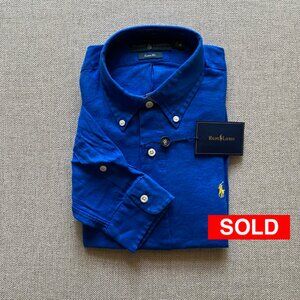 Polo Ralph Lauren Men's New Royal Blue Linen Long Sleeve Shirt Size Medium